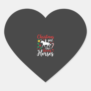 Sticker Cœur Fille de Noël qui aime les chevaux