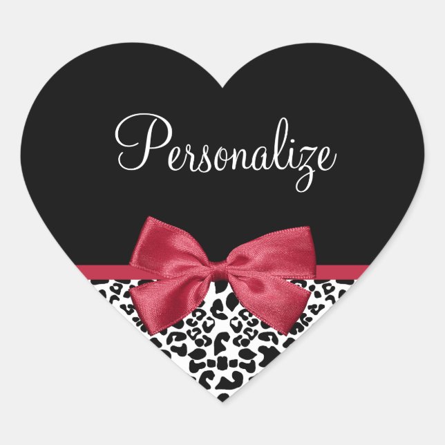 Sticker Cœur Fille Empreinte de léopard Bright Rouge Ruban Avec (Devant)