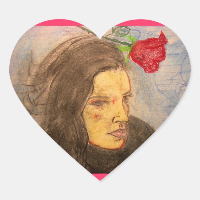Sticker Cœur fille et rose (Devant)