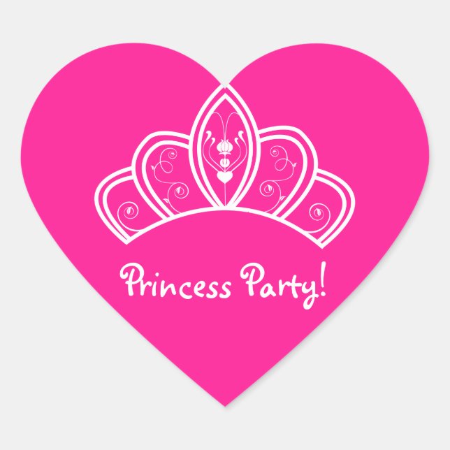 Sticker Cœur Fille Hot Rose Princess Party avec Tiara Crown (Devant)