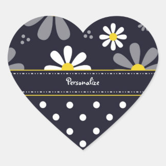 Sticker Cœur Fille Mod Daisées et Pois avec le nom