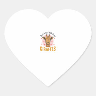 Sticker Cœur Fille qui aime les girafes Design de gravure vinta