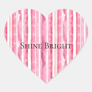 Sticker Cœur Fille rose rayures blanches