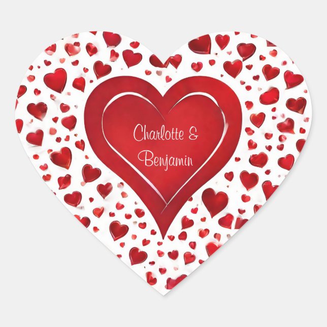 Sticker Cœur Fille Rouge Et Blanc Nom Valentine (Devant)