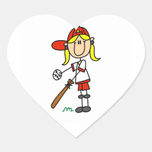 Sticker Cœur Fille stick figure baseball debout à la batte