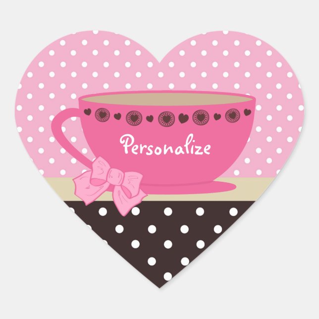 Sticker Cœur Fille Teacup Rose Et Pois Brown (Devant)