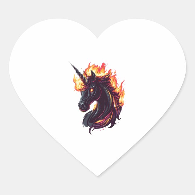 Sticker Cœur Fire & Flame Unicorn (1) (Devant)