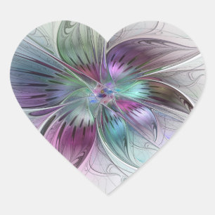 Sticker Cœur Fleur abstraite colorée Art fractal floral moderne