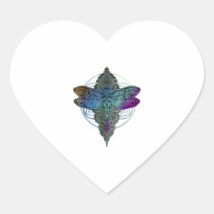 Sticker Cœur Fleur couleur Mandala Dragonfly T Shirt Lotus
