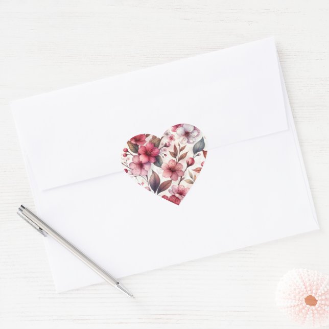 Sticker Cœur Fleur de Cerisier (Enveloppe)