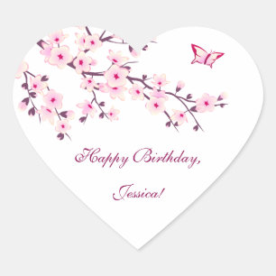 Sticker Cœur Fleur de cerisier rose Anniversaire