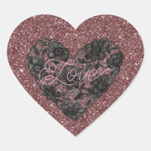 Sticker Cœur Fleur de cœur en fausse dentelle noire