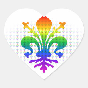 Sticker Cœur Fleur de lis arc-en-ciel