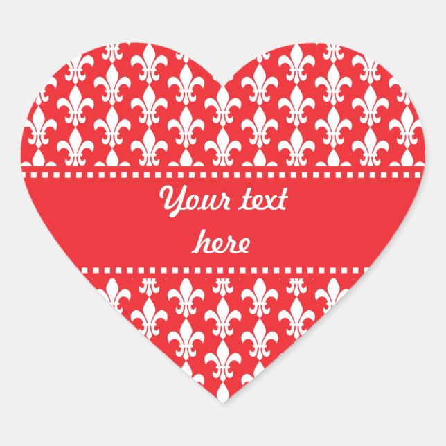 Sticker Cœur Fleur de Lis Motif rouge et blanc (Devant)