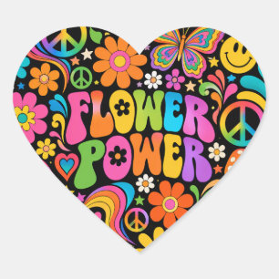 Sticker Cœur Fleur de pouvoir Groovy Rétro