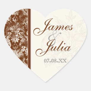 Sticker Cœur Fleur di Lys Damask - Sceau Mariage Brown
