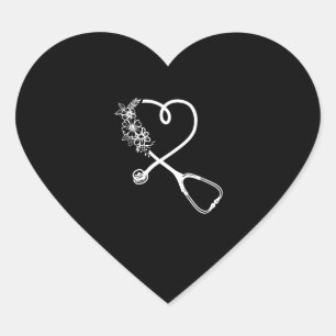 Sticker Cœur Fleur Infirmière Stethoscope