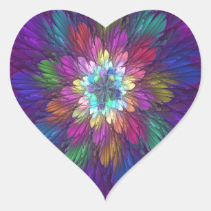 Sticker Cœur Fleur psychédélique colorée Art fractal Abstrait
