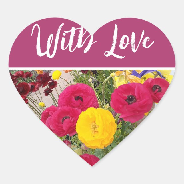 Sticker Cœur Fleur Rannunculus Floral rouge avec amour (Devant)