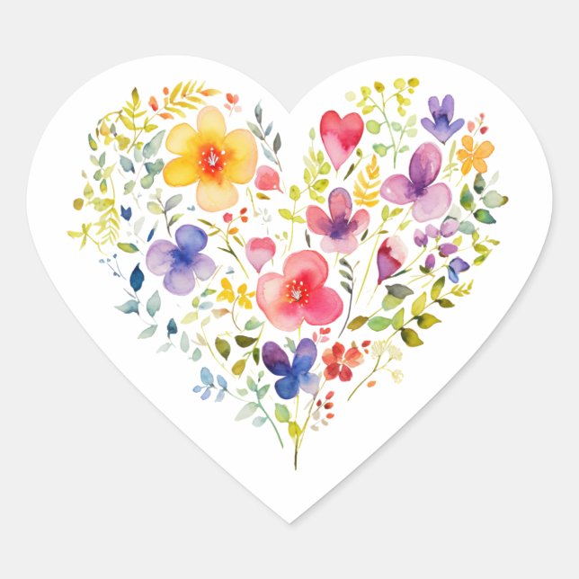 Sticker Cœur Fleur sauvage Floral Toutes les occasions Note Car (Devant)