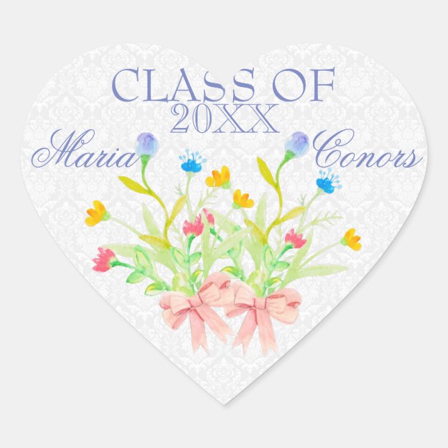 Sticker Cœur Fleurs aquarelles (Devant)