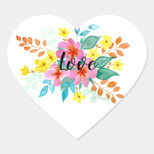 Sticker Cœur Fleurs aquarelles modernes, lumineuses et joyeuses