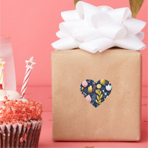 Sticker Cœur Fleurs artistiques colorées