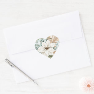Sticker Cœur Fleurs blanches bleues tropicales  