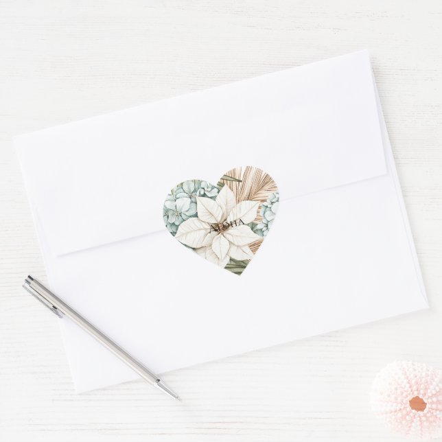 Sticker Cœur Fleurs blanches bleues tropicales   (Enveloppe)