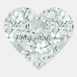 Sticker Cœur Fleurs blanches gris chic