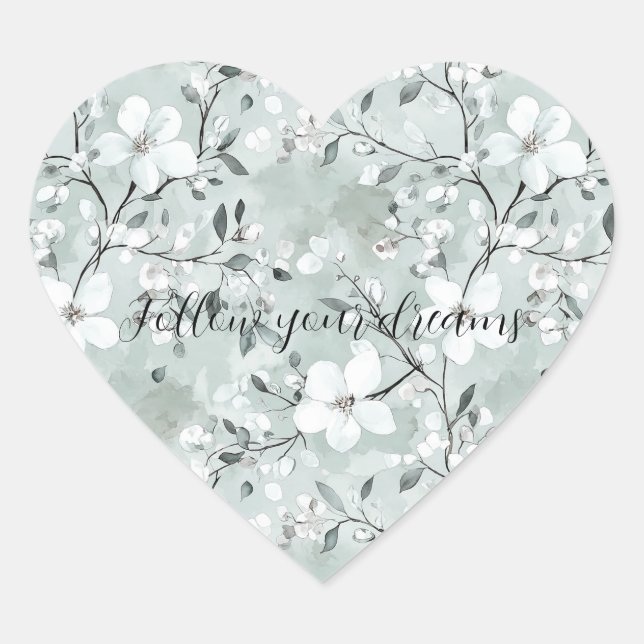 Sticker Cœur Fleurs blanches gris chic (Devant)