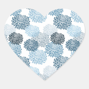 Sticker Cœur Fleurs Bleues Chic