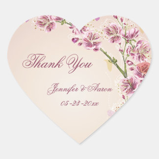Sticker Cœur Fleurs d'aquarelle violette Lilac mariage merci