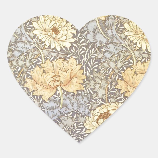 Sticker Cœur Fleurs de chrysanthème de William Morris (Devant)