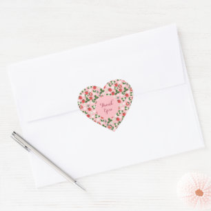 Sticker Cœur Fleurs de Fraises Douces Aquarelle Florale