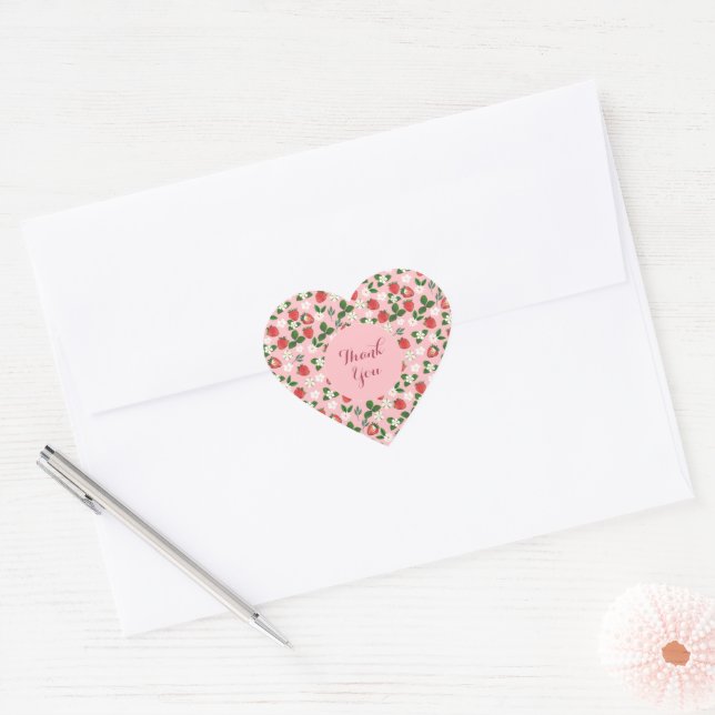 Sticker Cœur Fleurs de Fraises Douces Aquarelle Florale (Enveloppe)