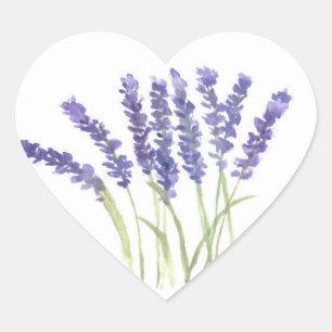 Sticker Cœur Fleurs de lavande Aquarelle Florale pourpre