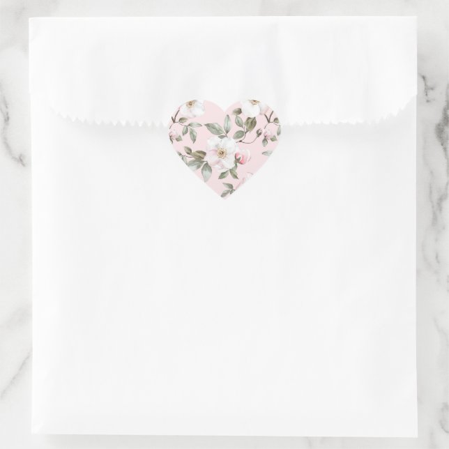 Sticker Cœur Fleurs de mariage rose blanc blush Pretty  (Sac)