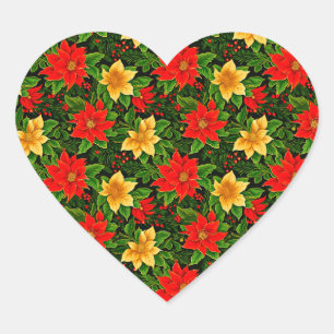 Sticker Cœur Fleurs de Noël Motif sans couture-69956