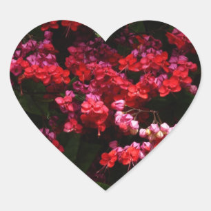 Sticker Cœur Fleurs de pagode colorées rouge et rose