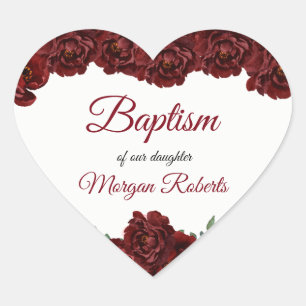 Sticker Cœur Fleurs de rose rouge Bourgogne Baby Girl Baptism