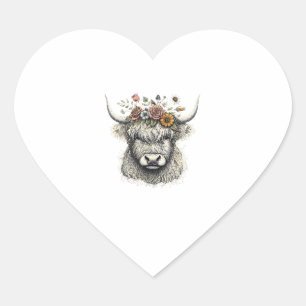 Sticker Cœur Fleurs de veau de vache mignonne Illustration à la