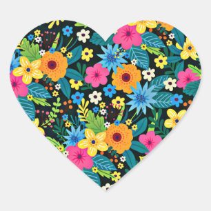 Sticker Cœur Fleurs Ditsy Vibrantes Motif Floral-43785