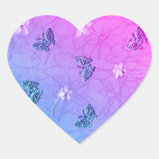 Sticker Cœur Fleurs et papillons