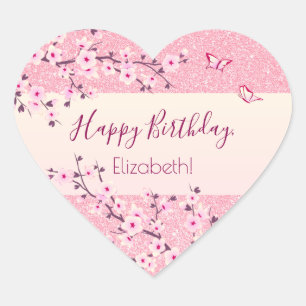 Sticker Cœur Fleurs florales de cerisier Parties scintillant ro