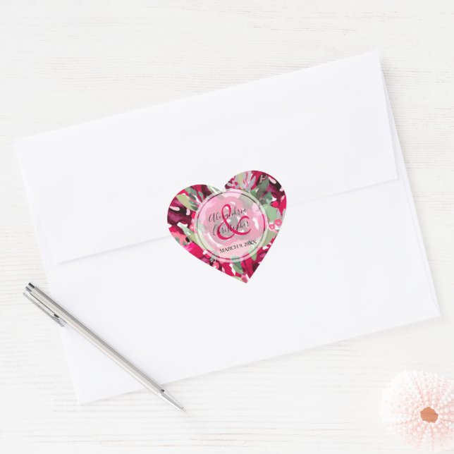 Sticker Cœur Fleurs roses à l'aquarelle (Enveloppe)