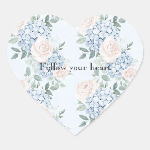 Sticker Cœur Fleurs Roses Bleues Rayures Baby Shower