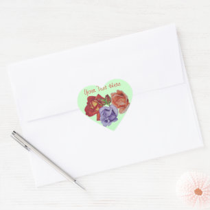 Sticker Cœur fleurs roses rouges et bourgeons roses fleurs flor