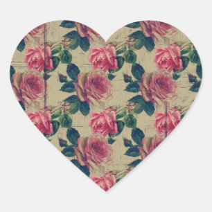 Sticker Cœur Fleurs roses victoriennes vintages