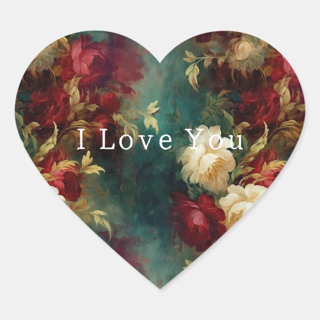 Sticker Cœur Fleurs rouges blanches vertes (Devant)